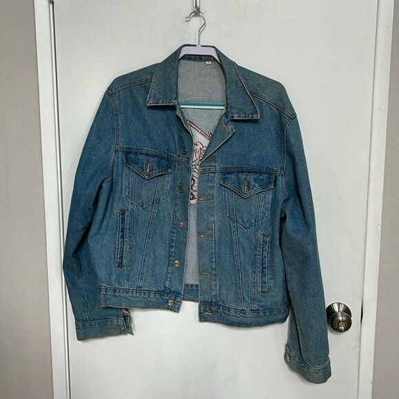 Vintage Too Cute Flintstone Denim Jean Jacket Size 2 Unisex - Picture 2 of 11